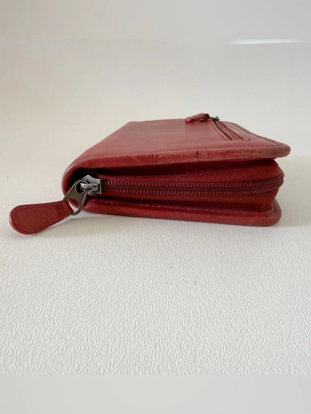 Coach Leather Zip Around Wallet Organizer Vintage Red